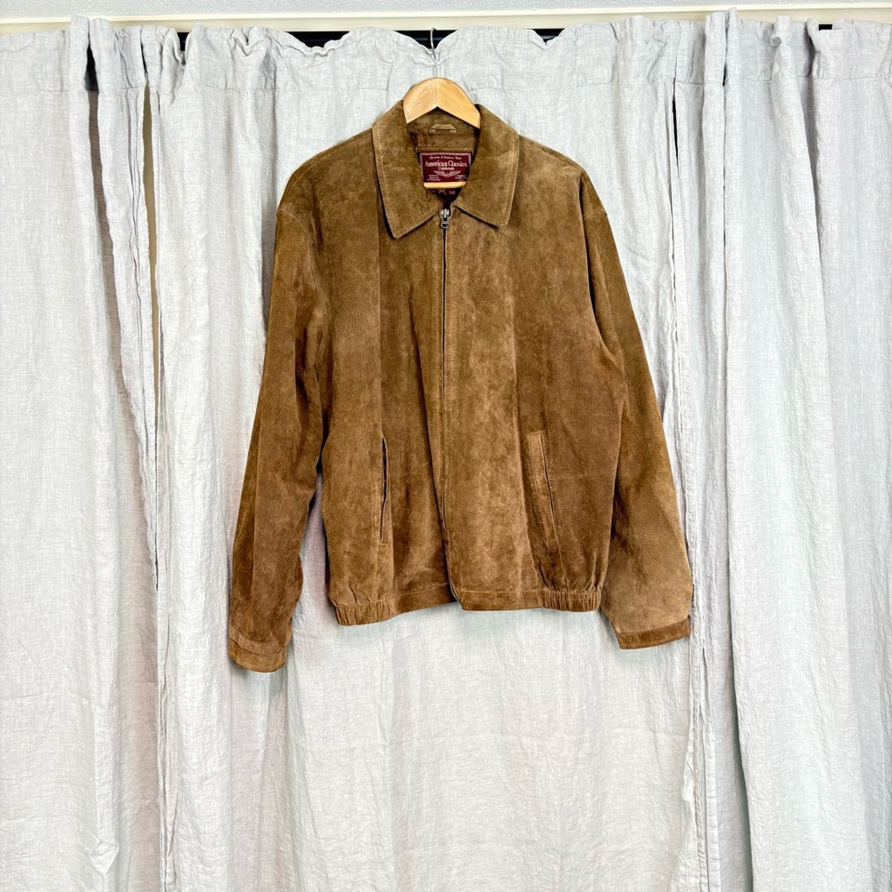 American Classics Leather Bomber Jacket Men's L Brown Zip Button Lined